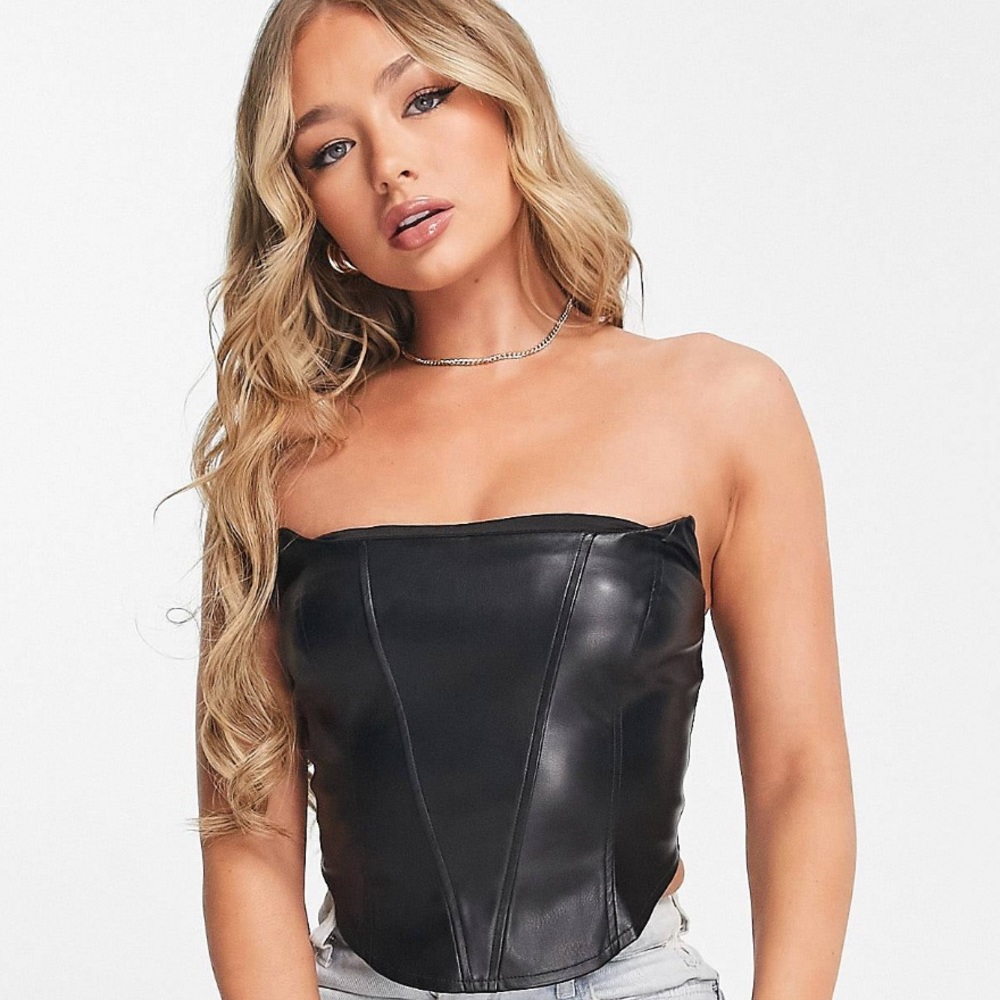 ASOS DESIGN PU corset with seaming in black
